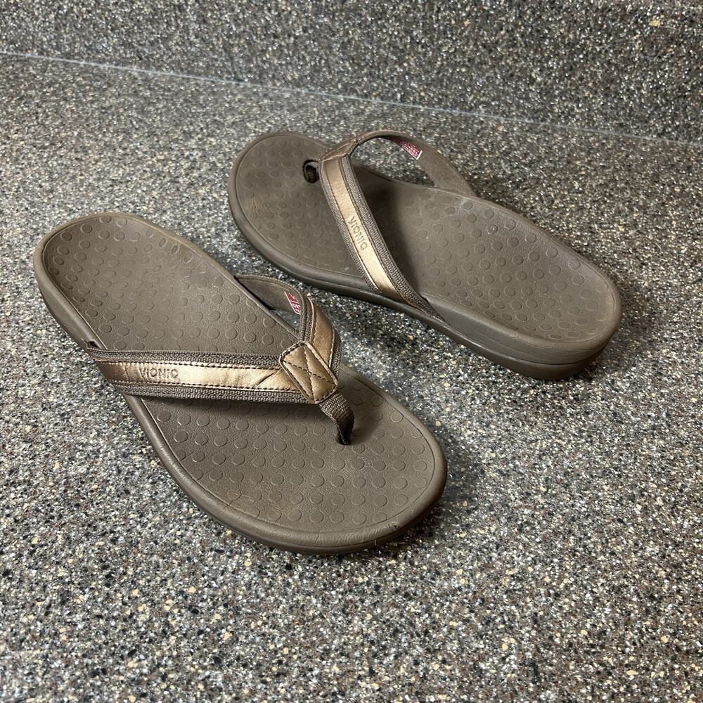 Vionic Orthaheel Womens Size 10 Brown Leather Thong Summer Comfort Casual Sandal